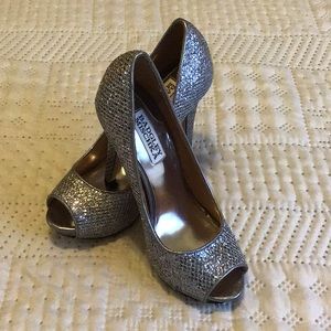 Badgley Mischka Silver Peek-a-Boo Heels size 5.5